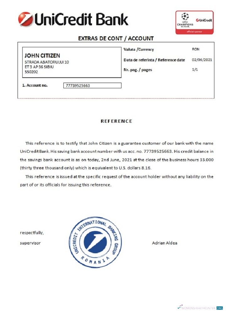 Download Romania UniCredit bank reference Photoshop template